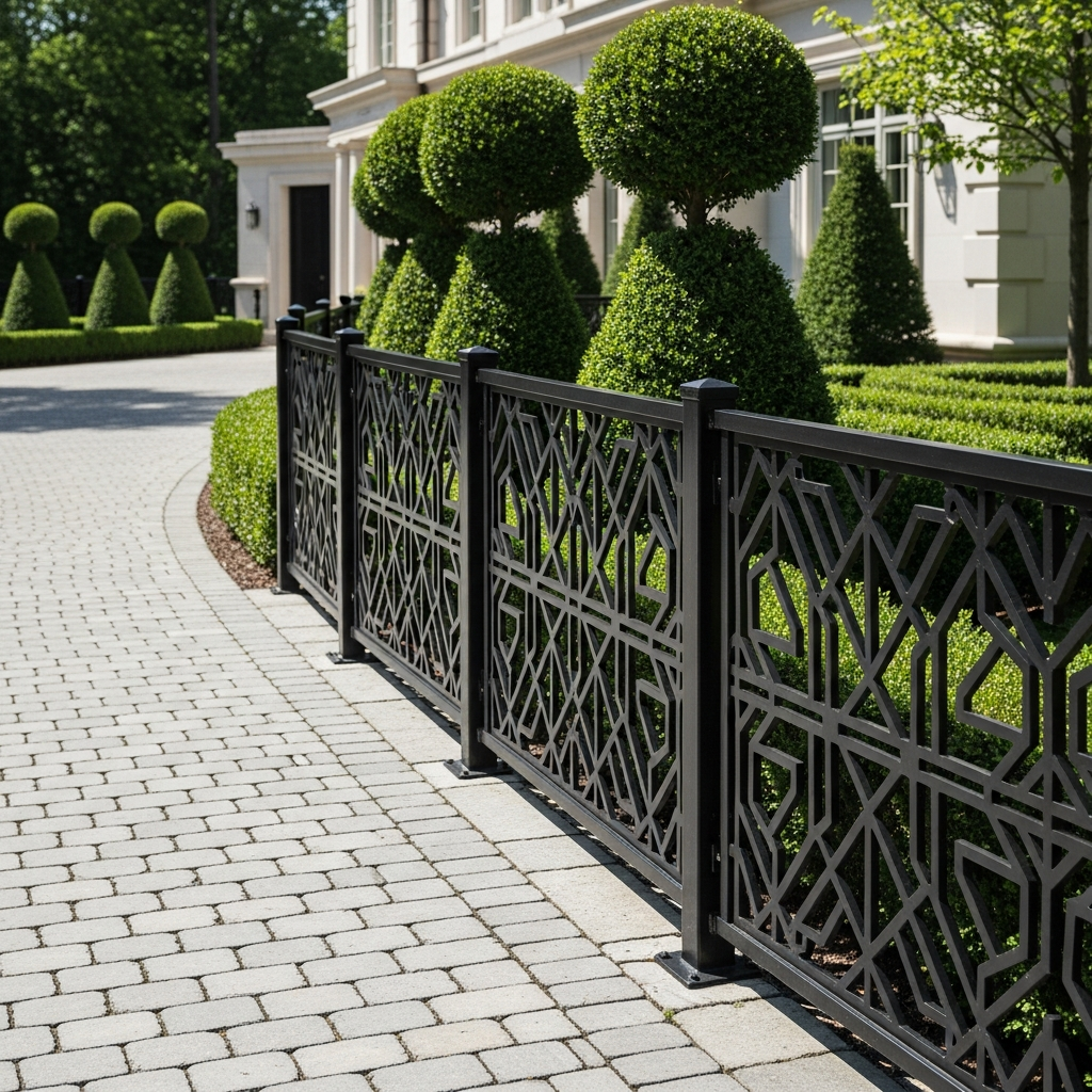 Decorative metal lattice fence — luxury residence